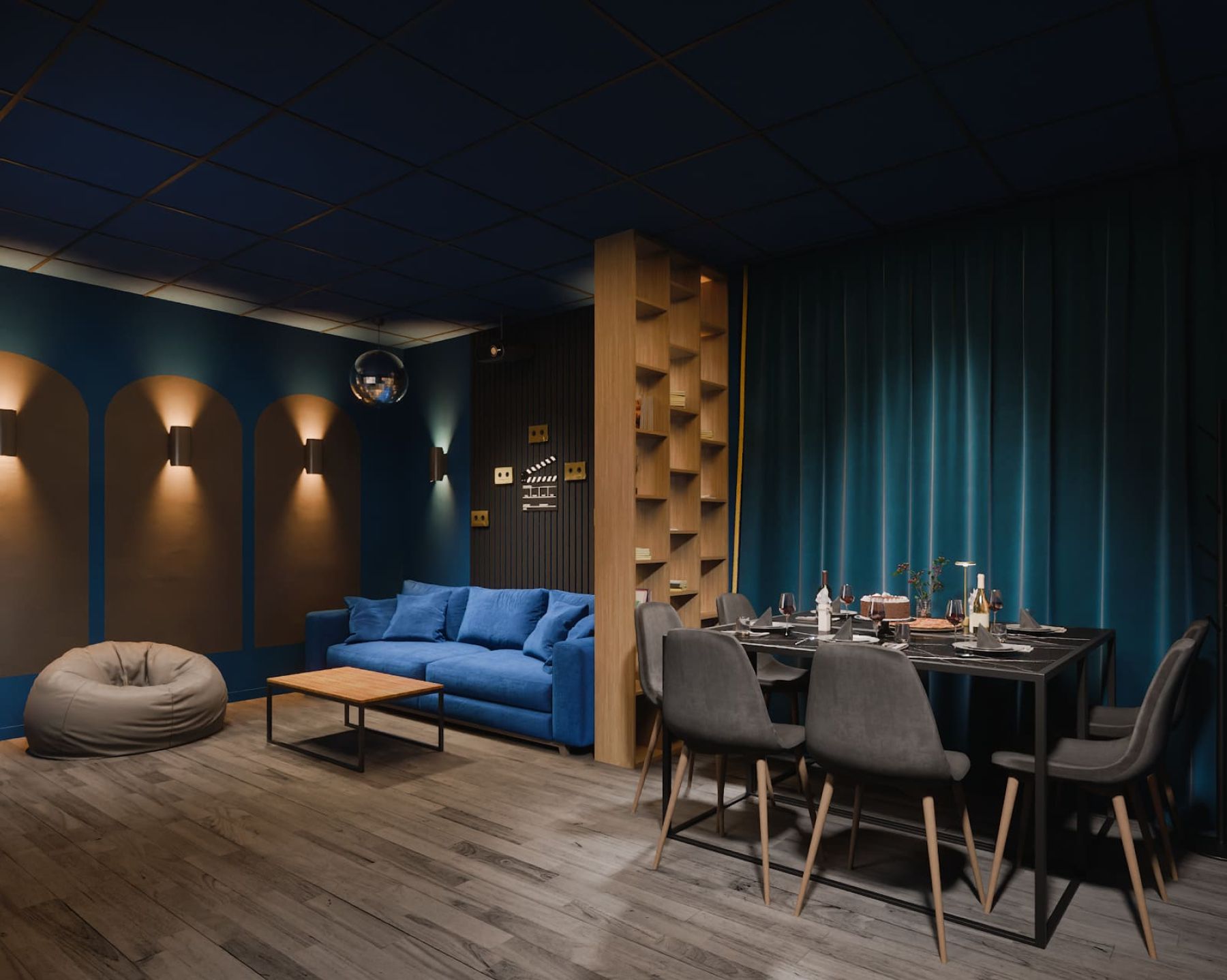 Уютная лаундж-зона в кинолофте