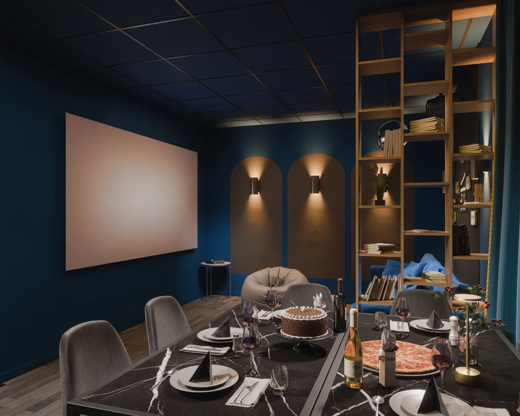 Проектор с экраном в кинолофте