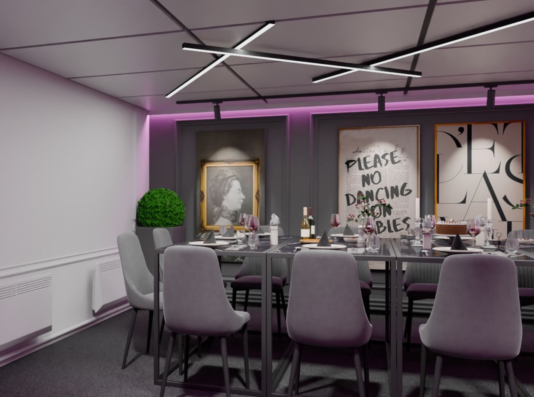 Интерьер лофта с камином и мраморным столом