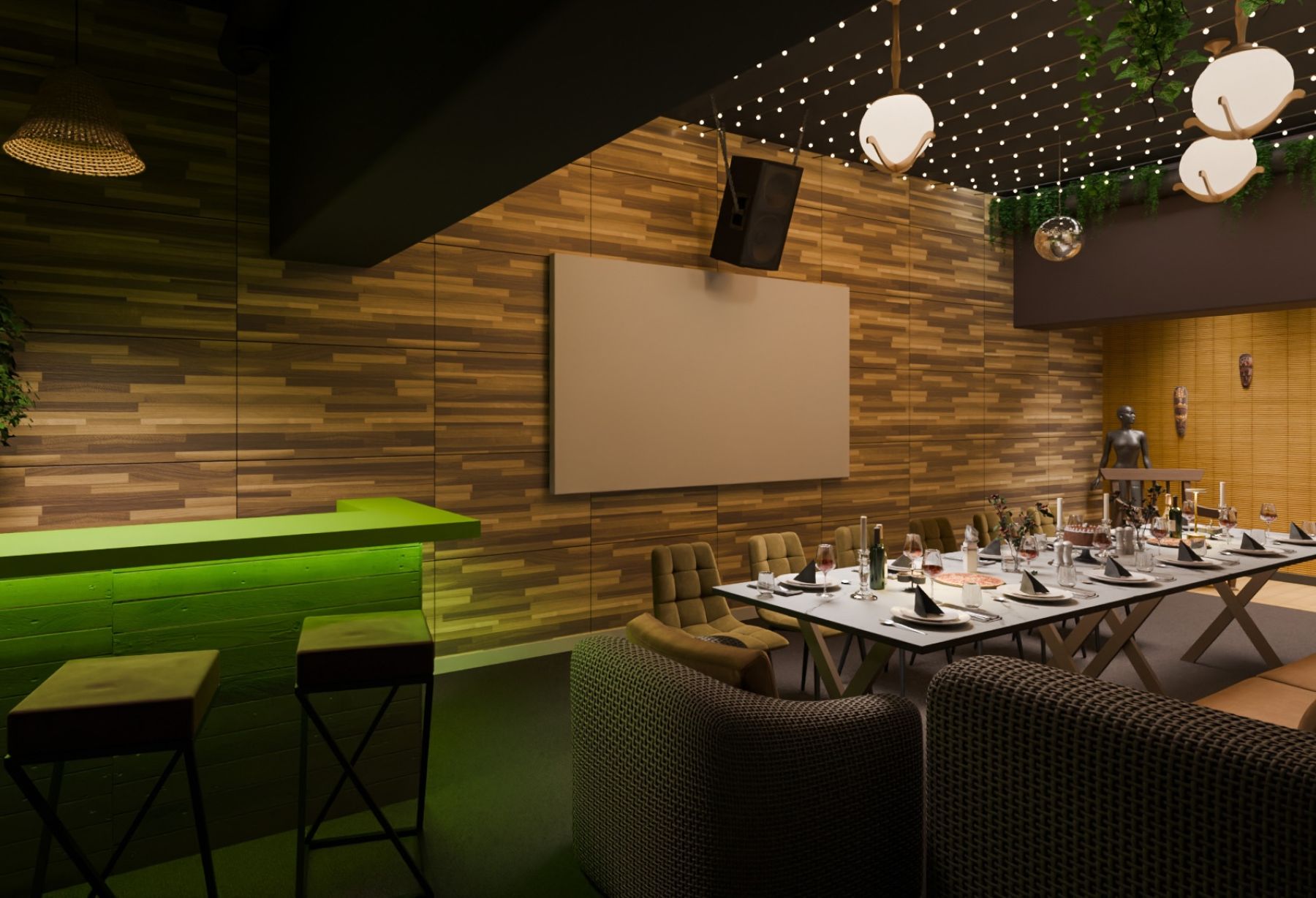 Барная стойка в тропическом лофте