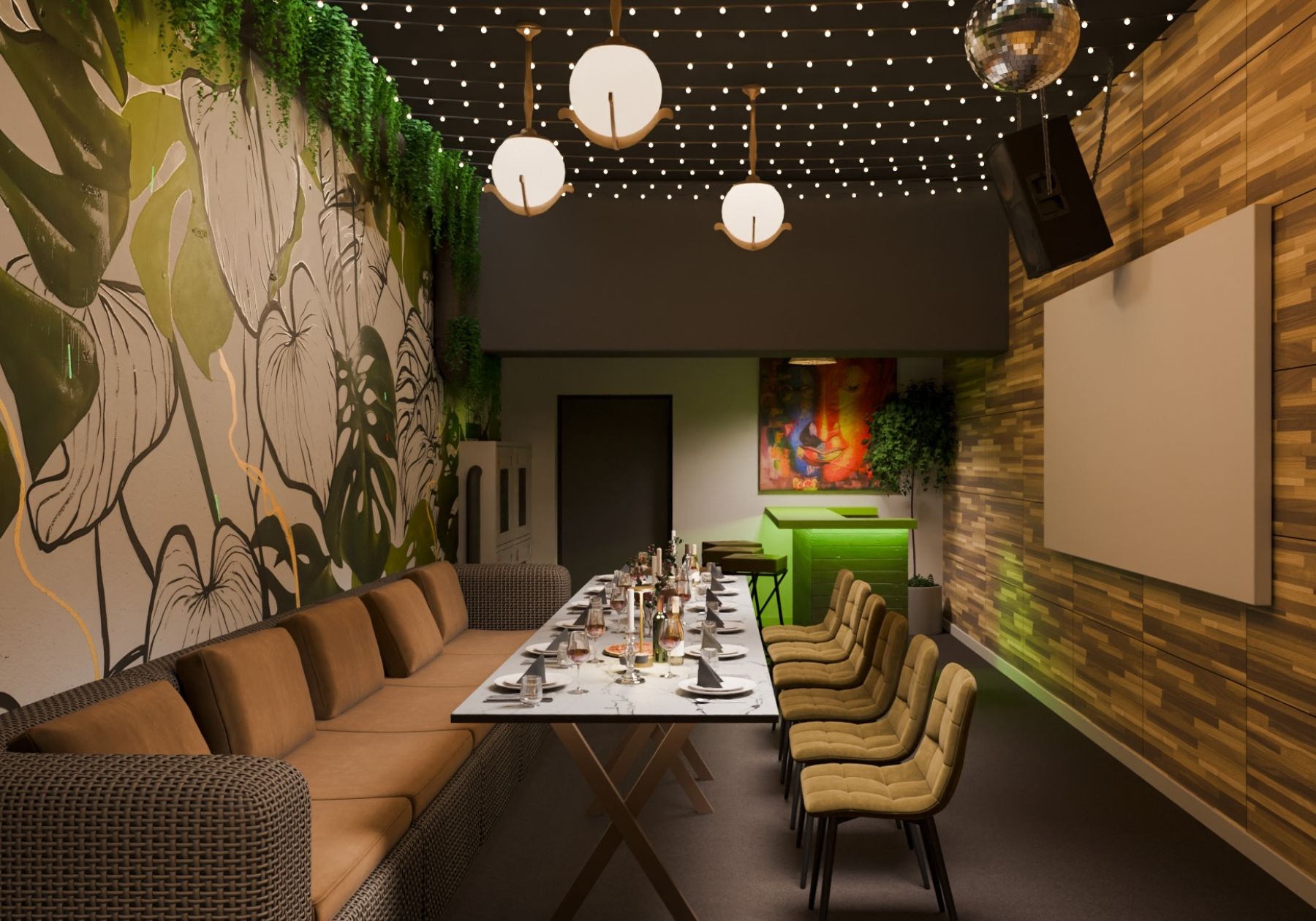 Зона для караоке в тропическом лофте