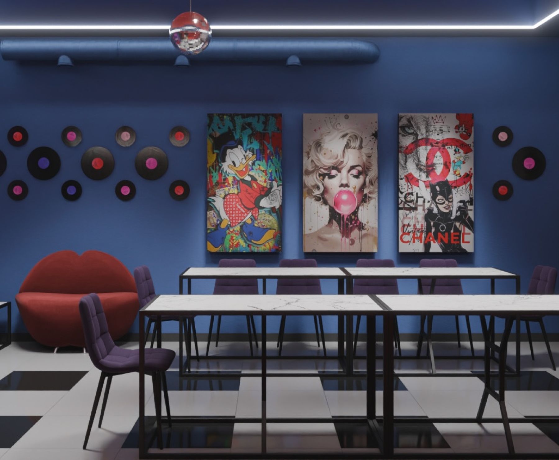 Зона для танцев в лофте с освещением