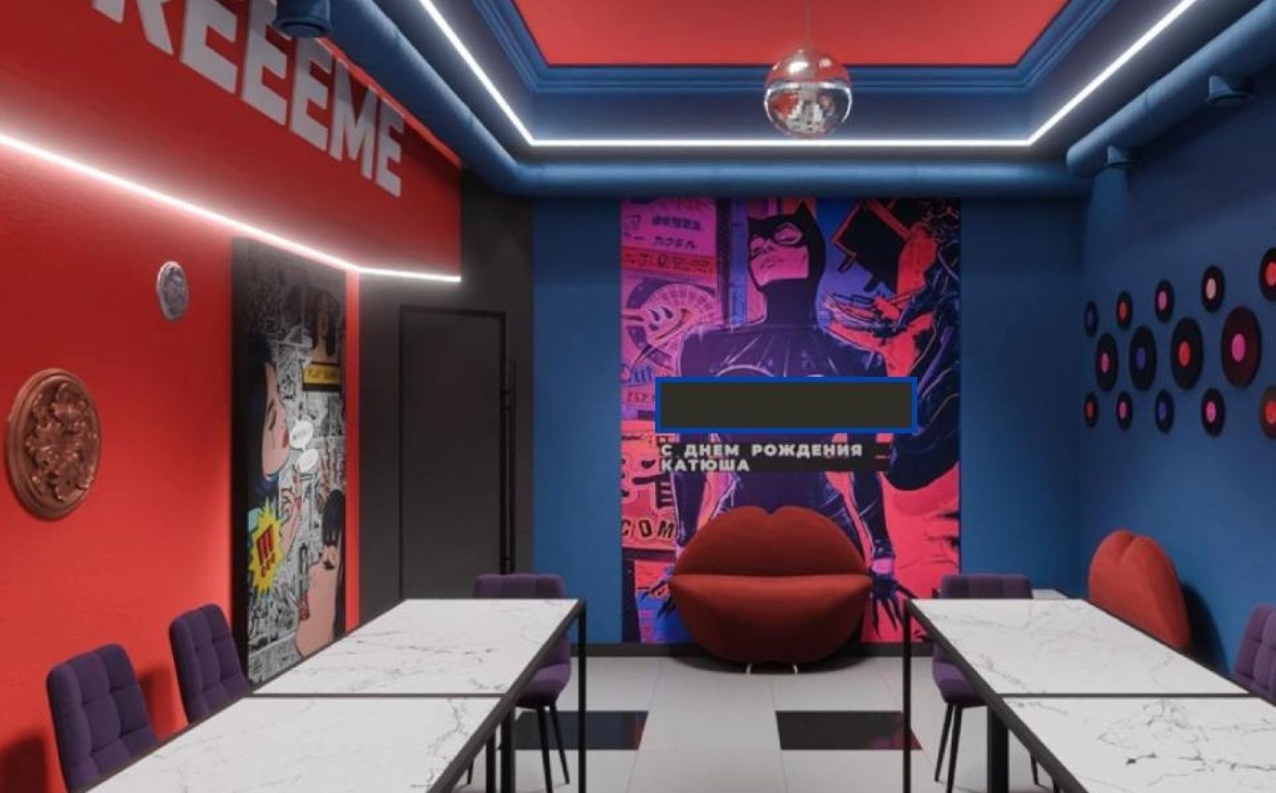 Лофт в стиле Поп Арт - интерьер с неоновой подсветкой