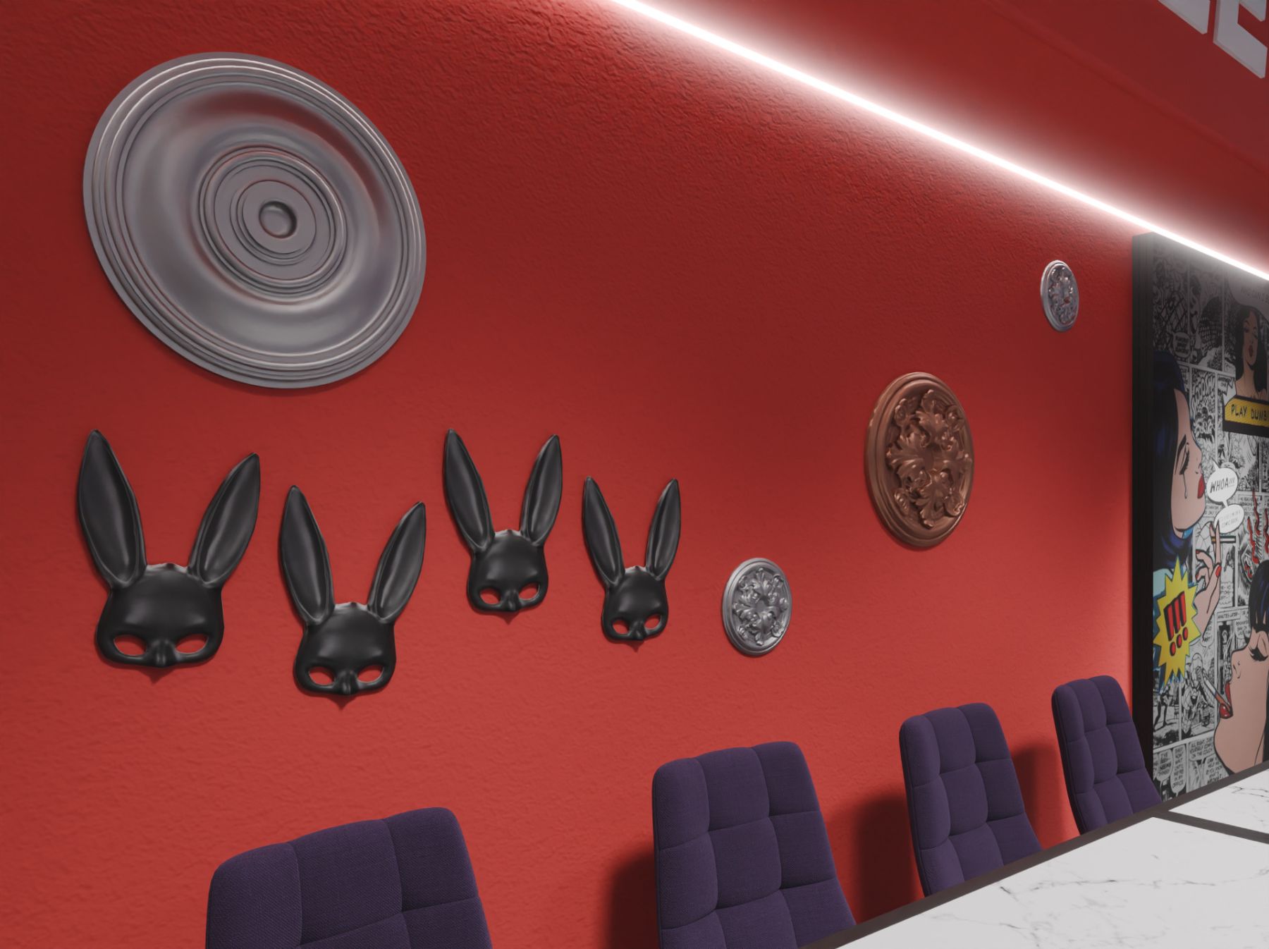 Столовая зона в лофте с мягкими креслами