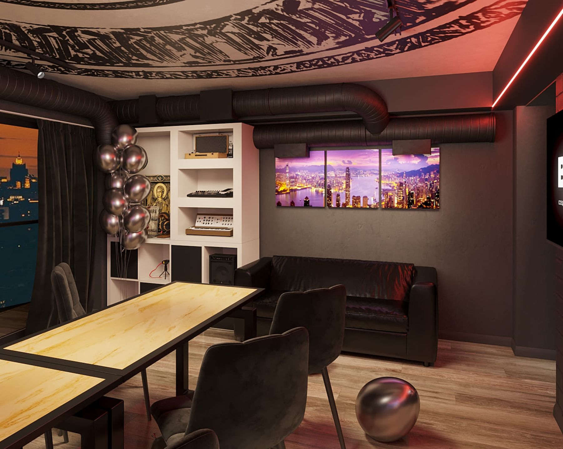 Уютная лаундж-зона в лофте Октава