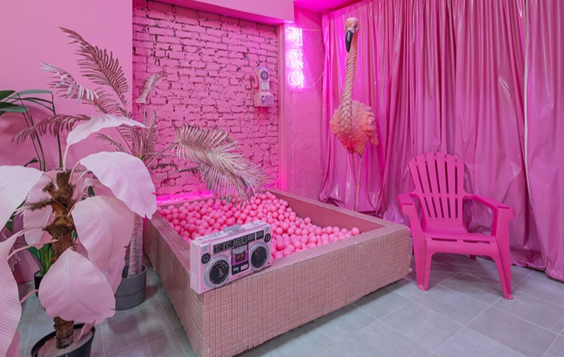 Внутренний вид Pink Photo Studio с панорамными окнами