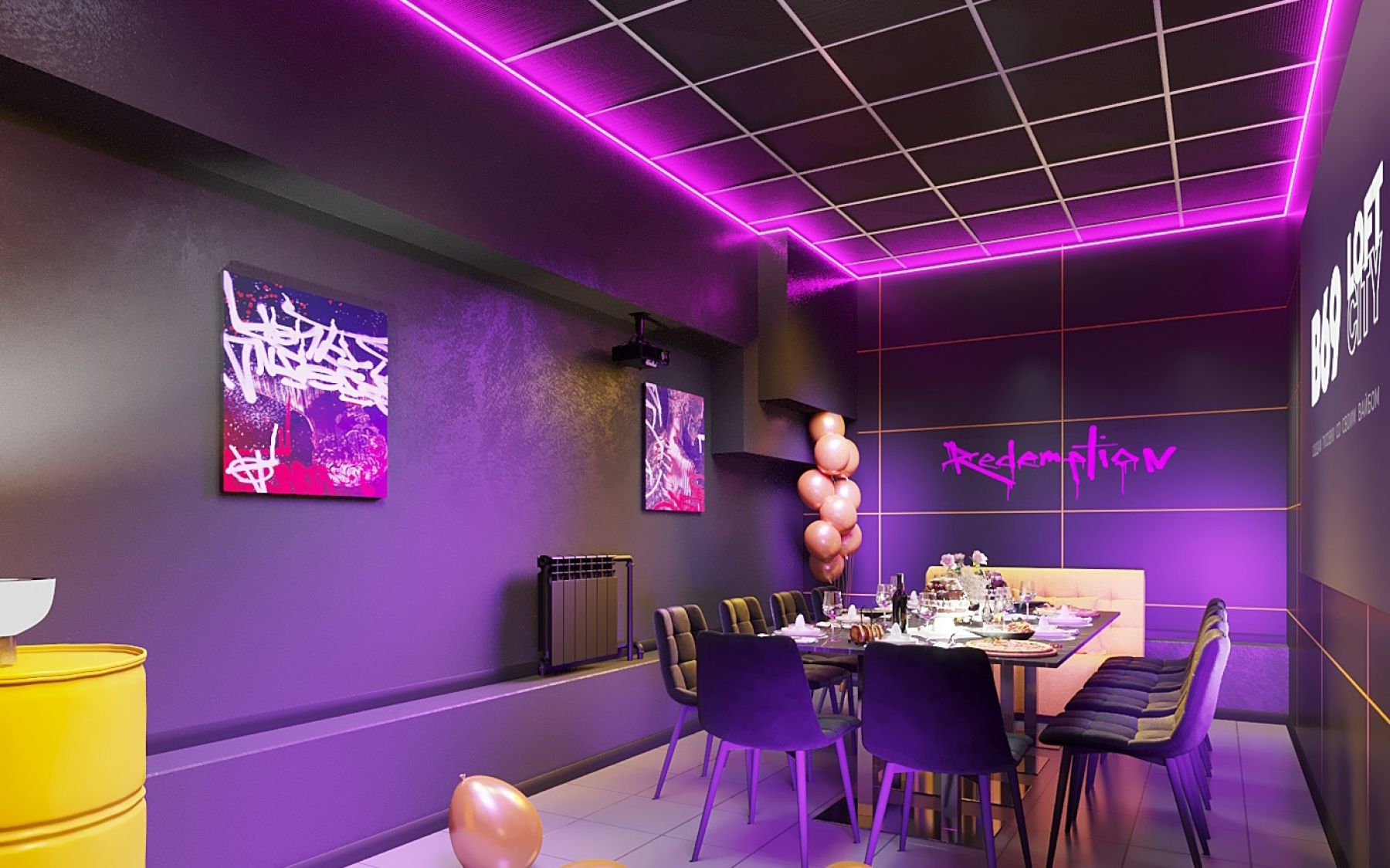 Лофт Вандал - интерьер с неоновой подсветкой