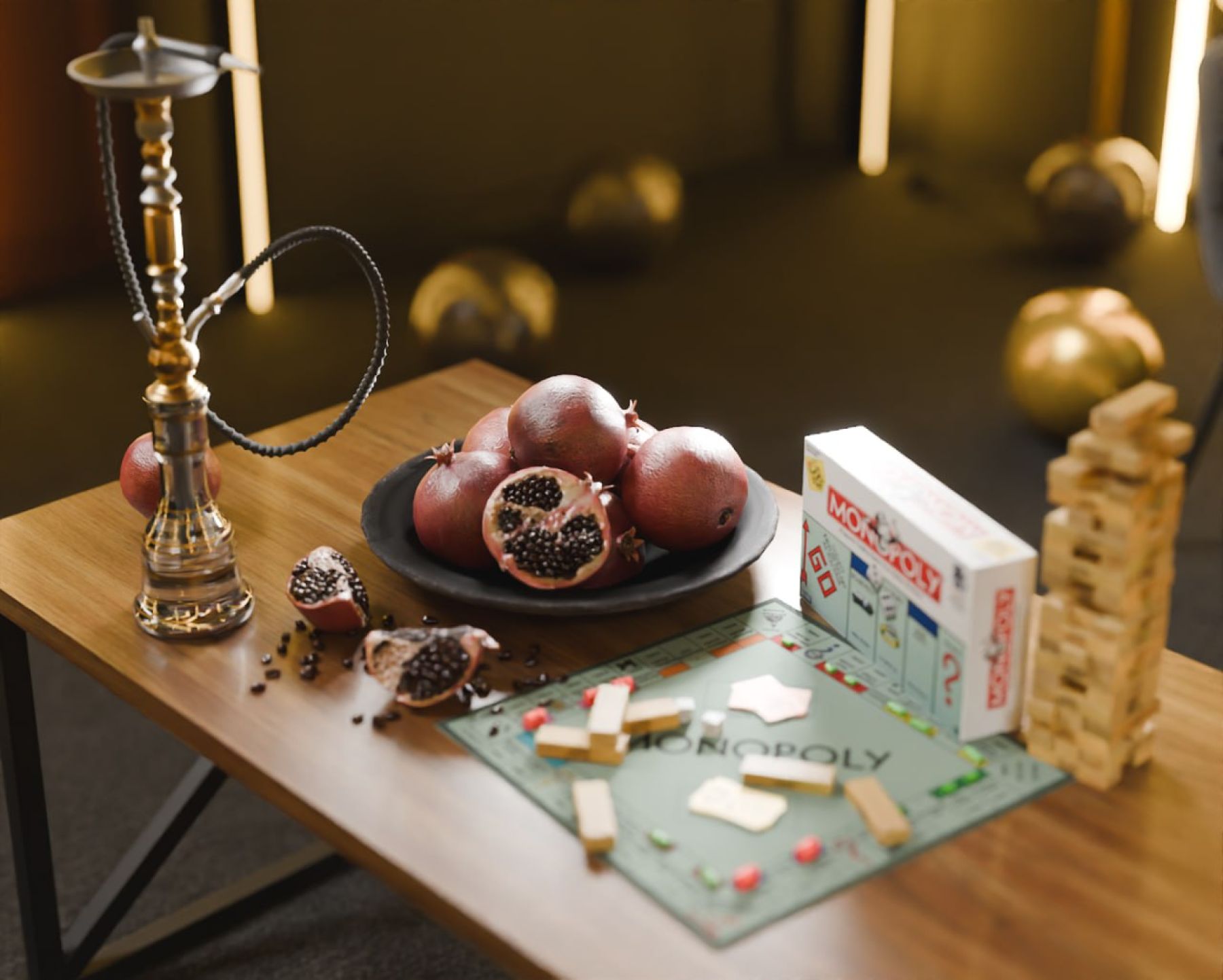 Зона отдыха в лофте с неоновой подсветкой