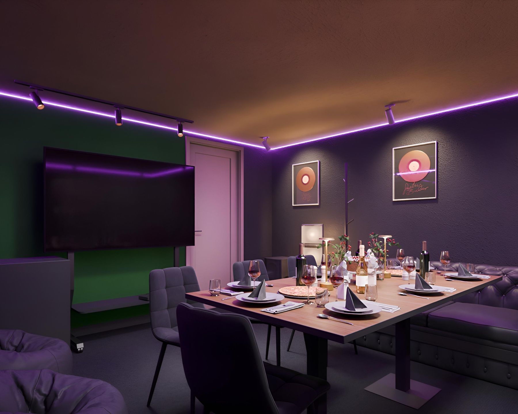 Лаундж-зона в лофте с мягкой мебелью