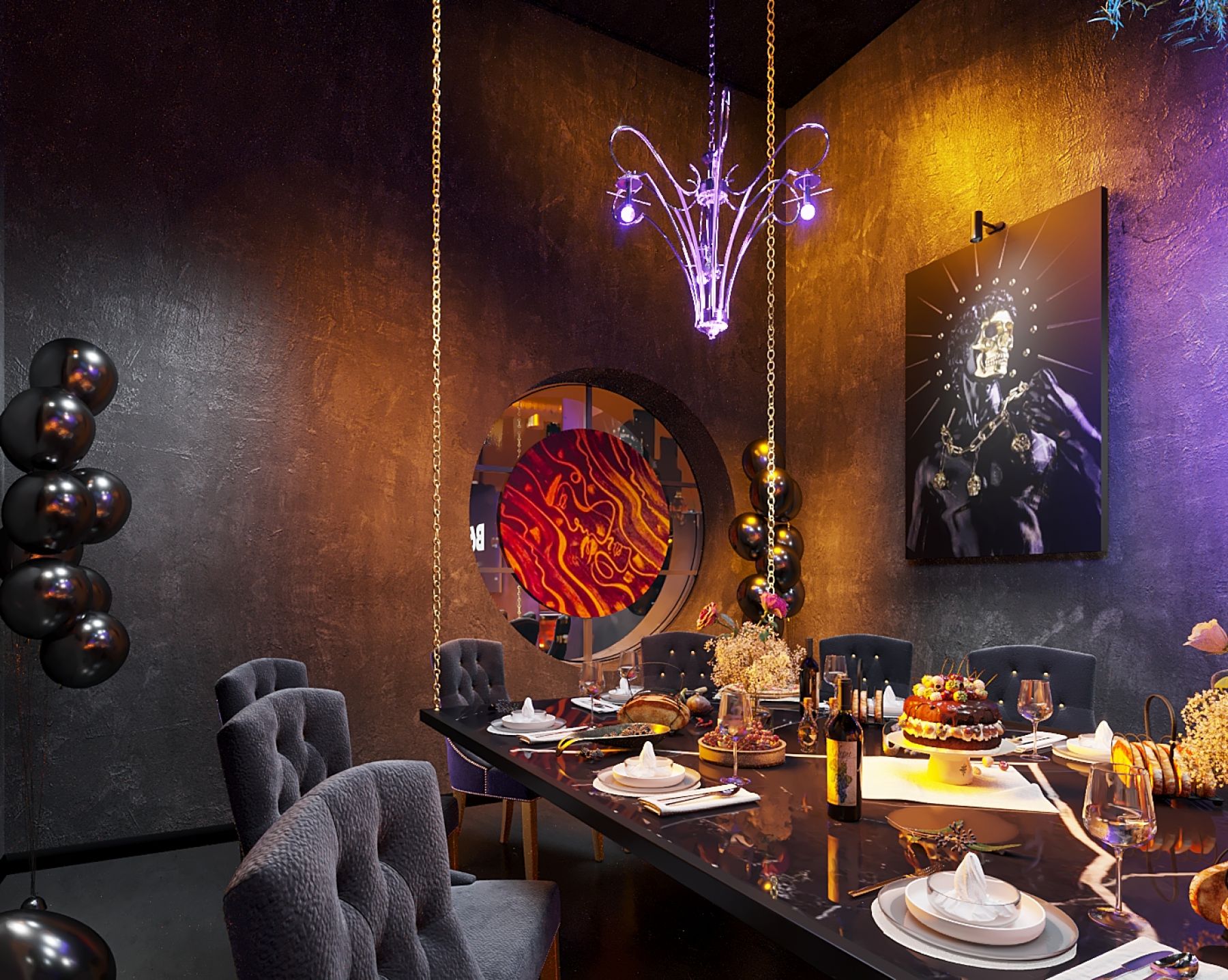 Панорамные окна в лофте Черный Антик