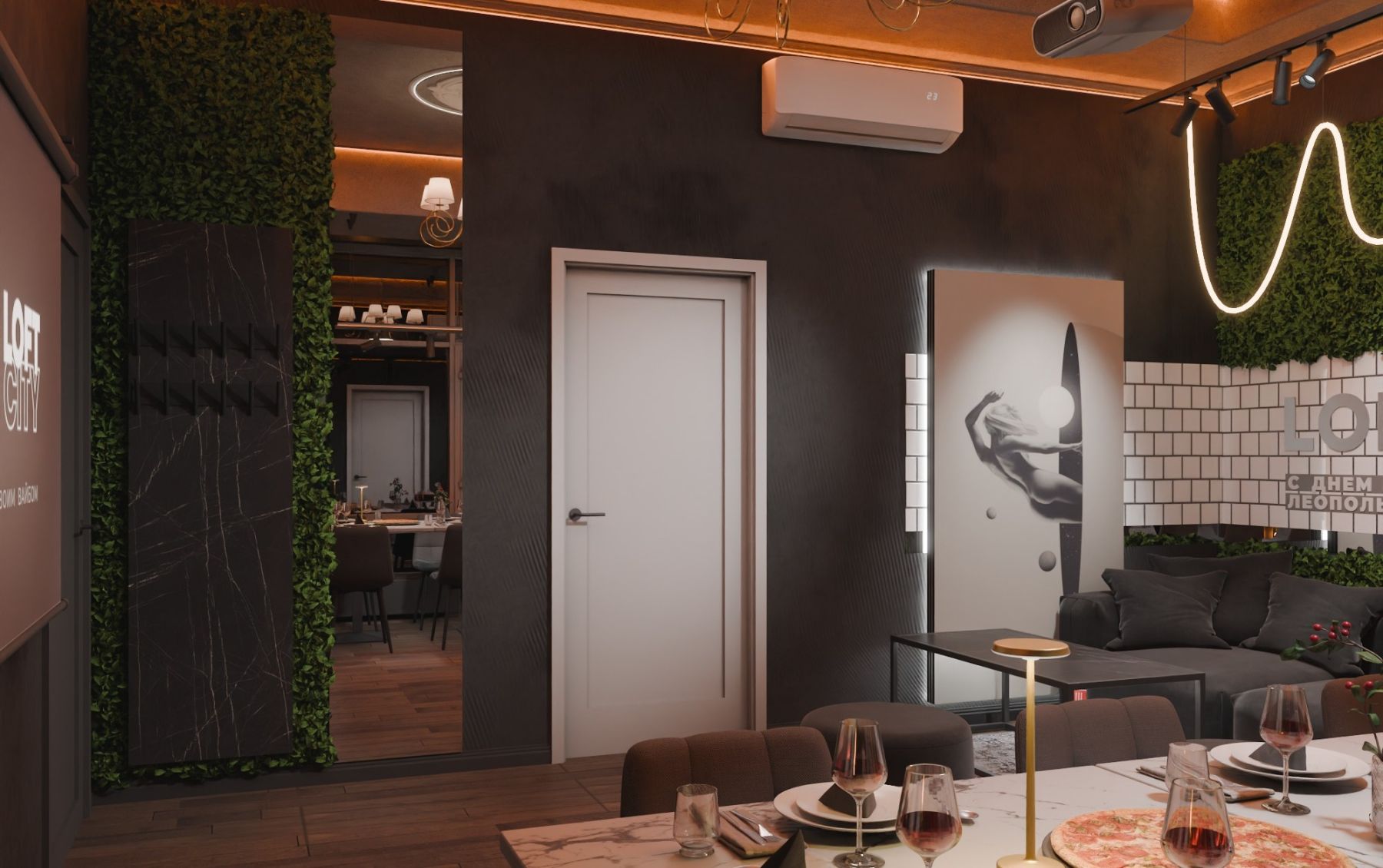 Лофт с зелеными стенами и крышей в Москве - вид 1