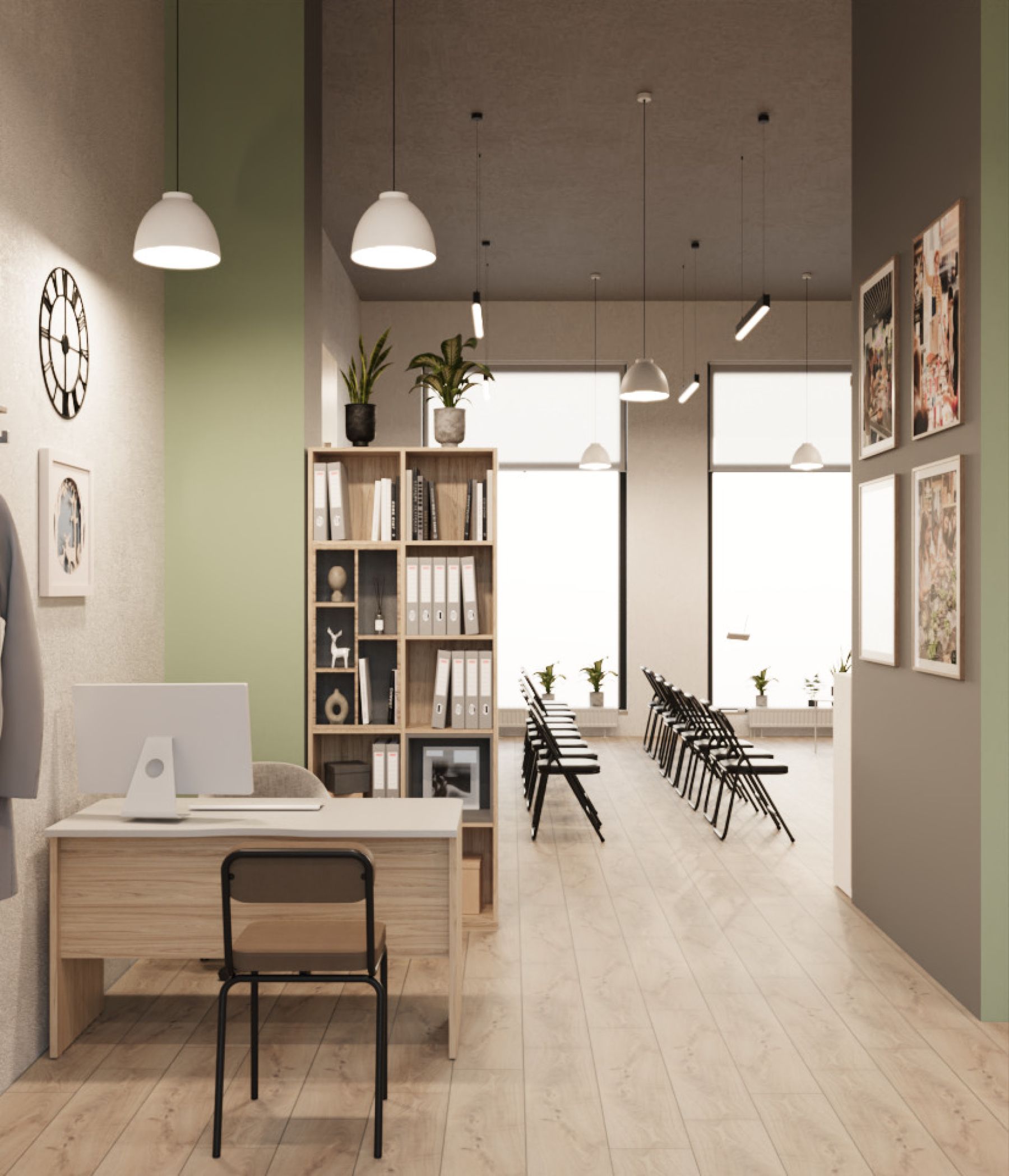 Основной зал лофт-клуба с проектором