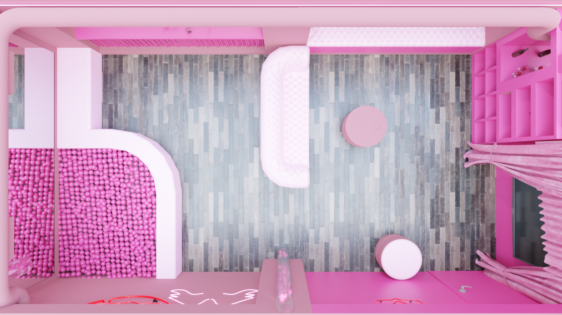 Стильный интерьер розового лофта