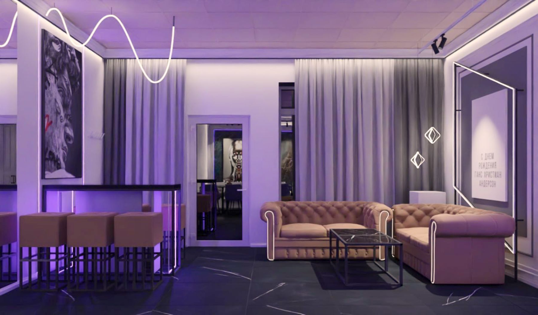 Лаундж-зона в лофте Двойной Антик с мягкой мебелью