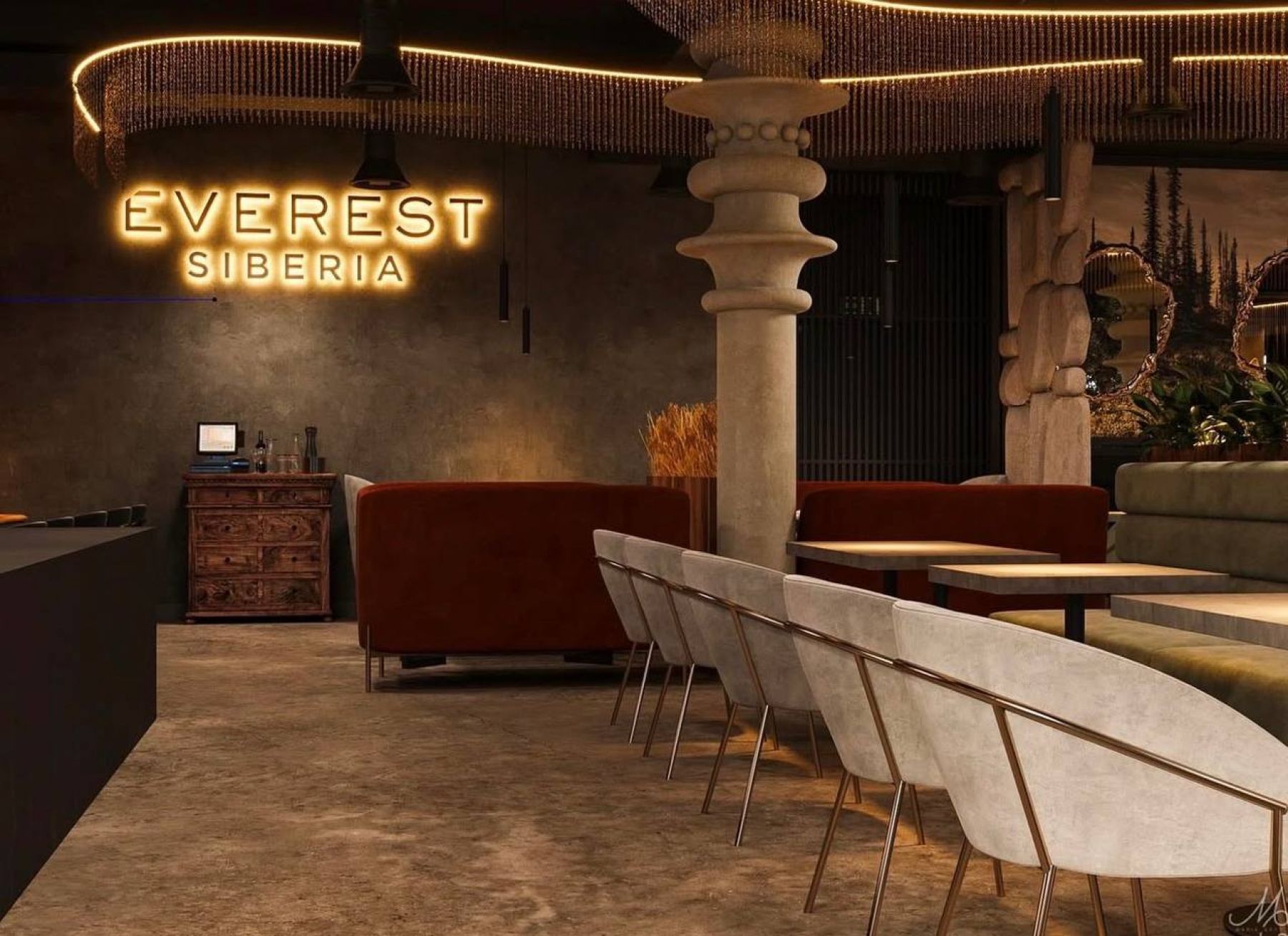 Зона для мероприятий в ресторане Everest Siberia