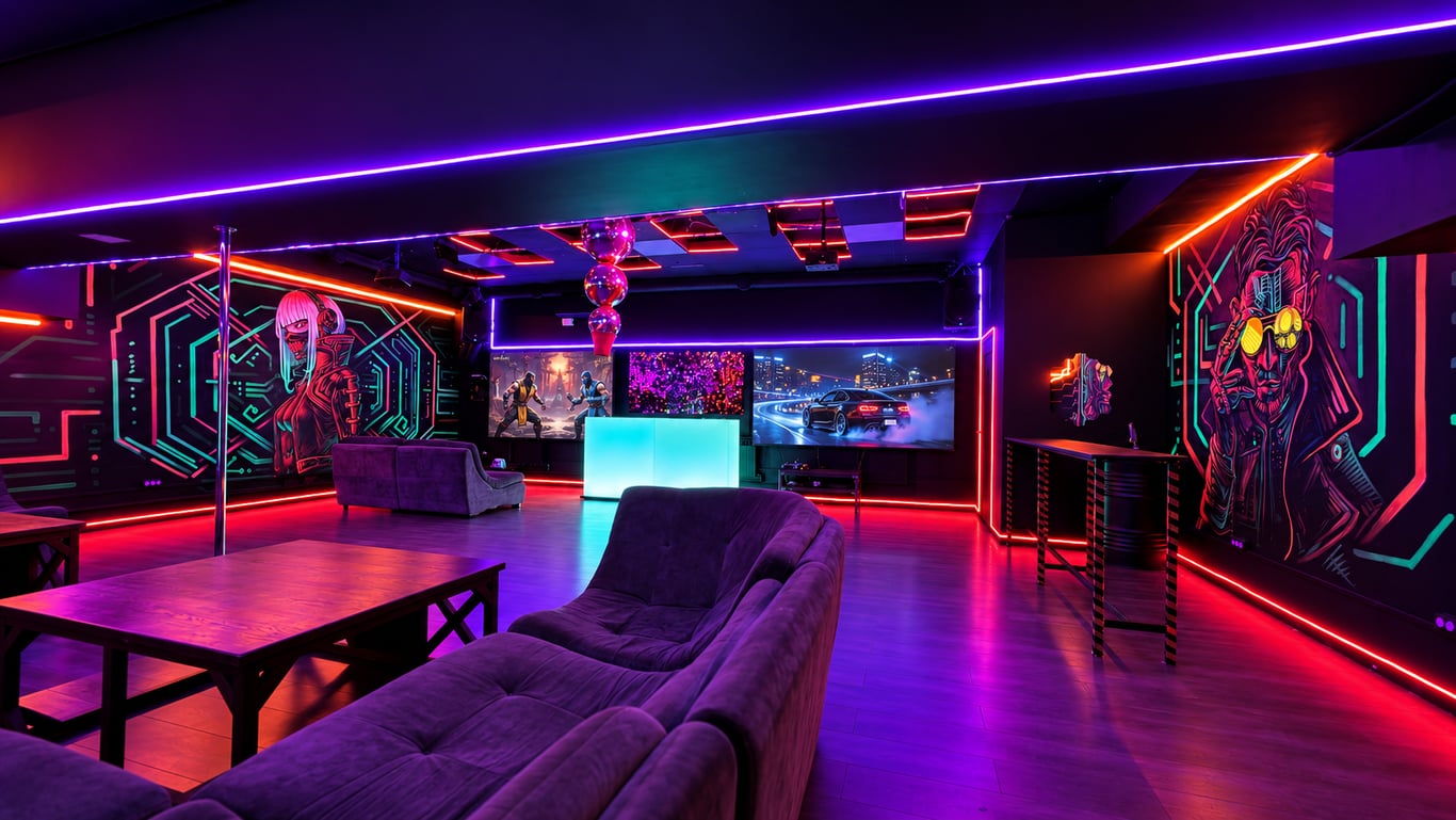 Фото площадки Лофт Cyberpunk с пилоном, караоке и PS 5 на Бауманской